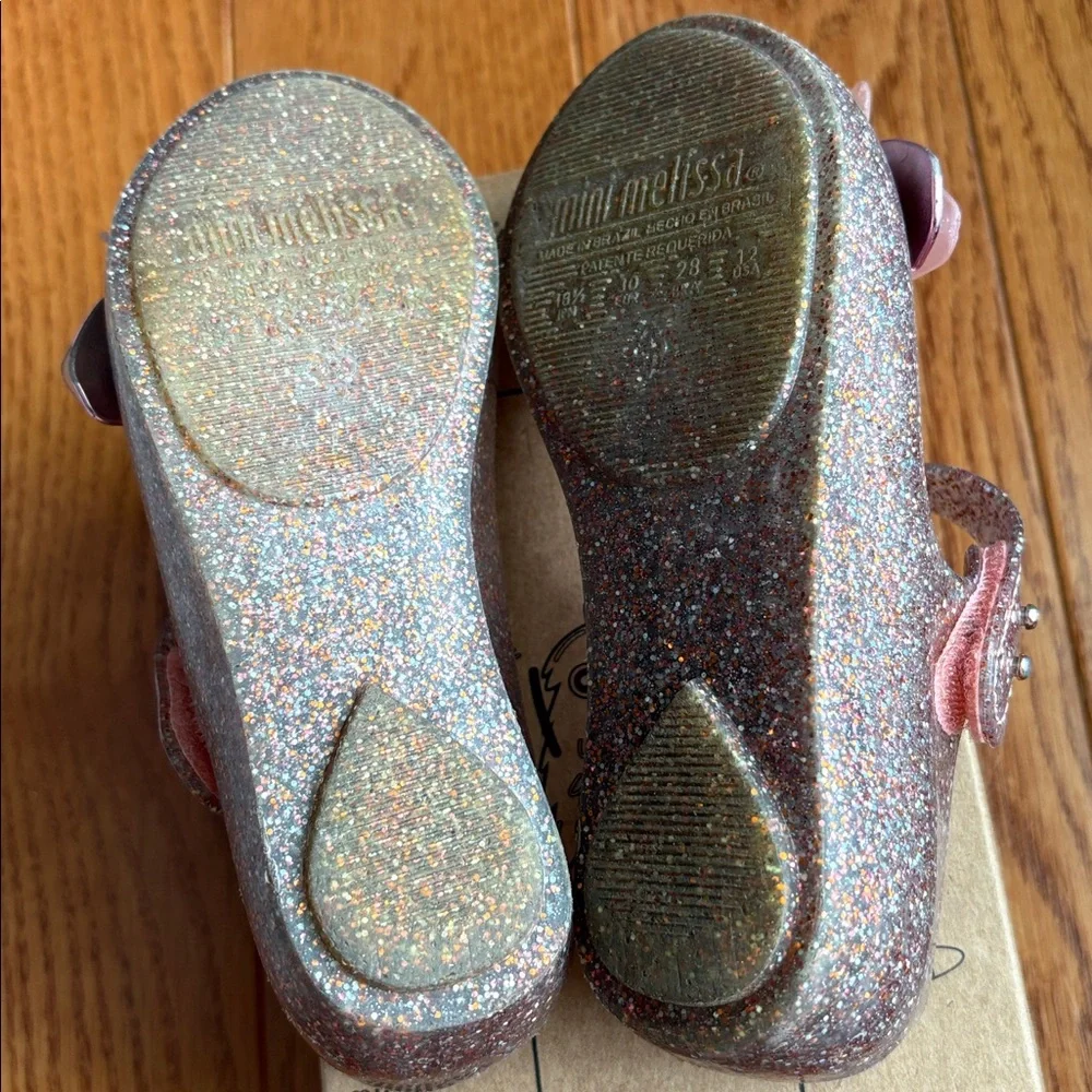 Mini Melissa Pink Glitter Mary Jane Shoes with Butterflies lightly used with box